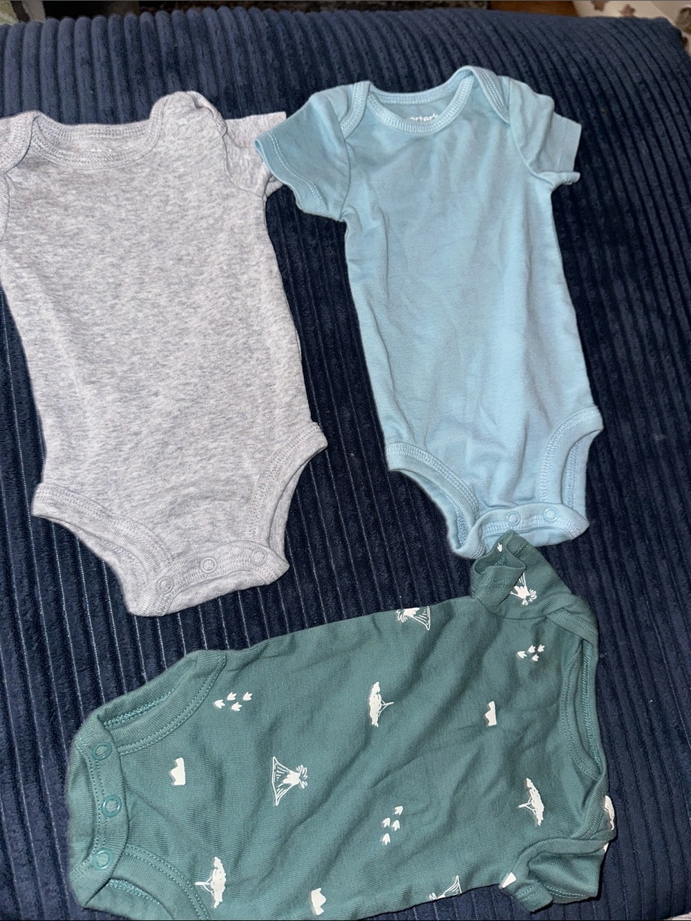 Carter's Cotton One-Piece Bodysuit Set - Gray, Light Blue, Forest Green bundle